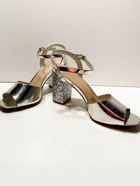 Shiny Silver with Glitter Block Heels